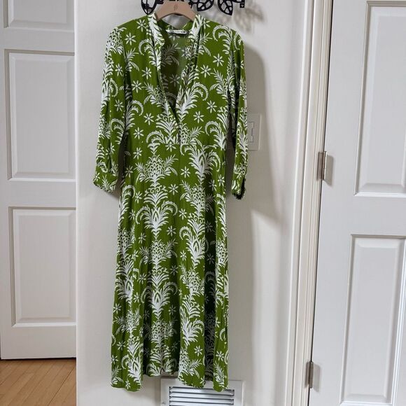 Zara Printed A-Line Midi Dress in Green and White XS NWOT - Picture 9 of 16
